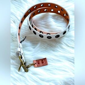 BRAVE Leather - White Leather Grommet Belt - Antique Rustic Gold